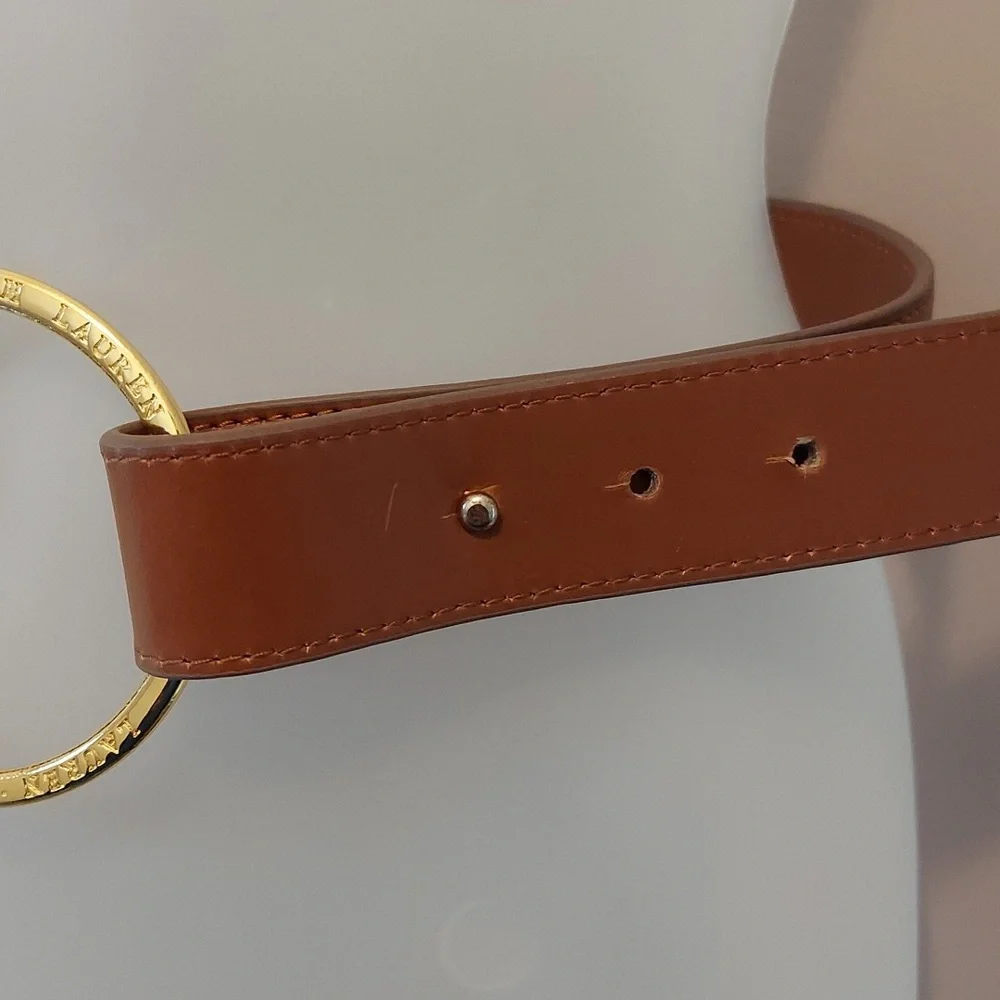 LAUREN Ralph Lauren Brown Faux Leather Belt with Goldtone Ring Detail Size 4 - Picture 4 of 15